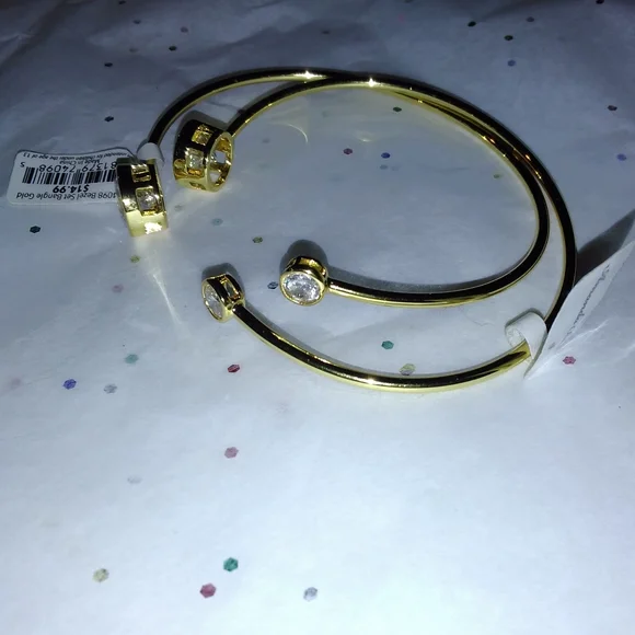 2 Pcs Amanda Blu Bezel Gold Bangles - Picture 2 of 9